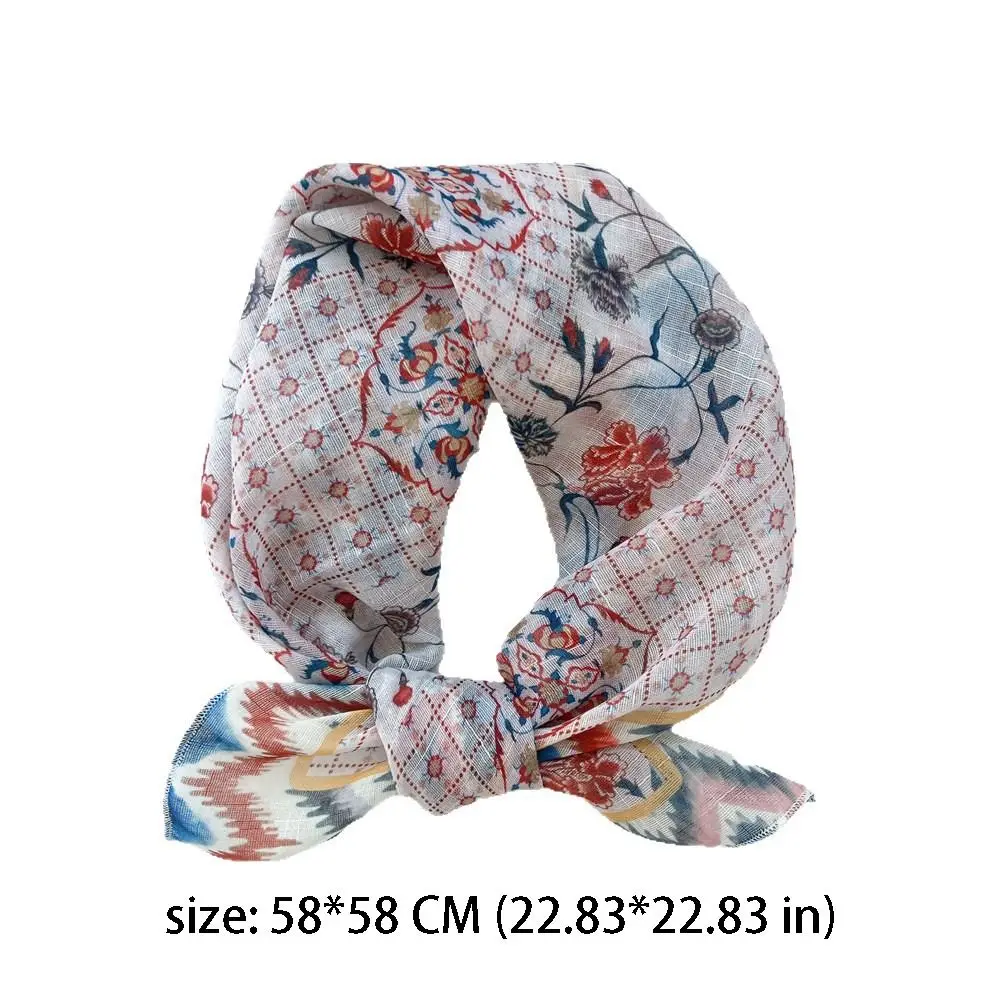 Simple Cashew Small Square Scarf Floral Blue White Printed Silk Scarf Headband Scarf Hair Band Cotton Linen Print Scarves Female view 6