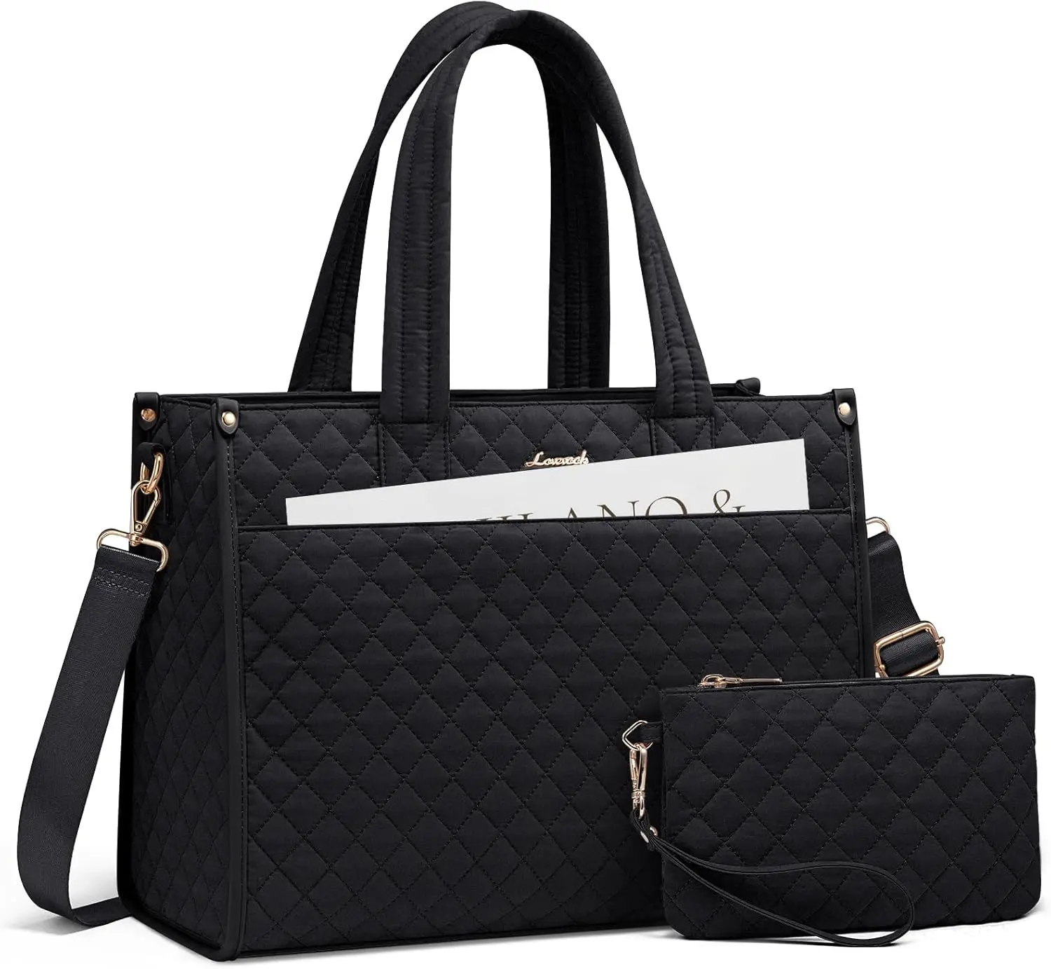 

Stylish Canvas Laptop Tote Bag for Women, 17.3 Inch Professional Office Shoulder Bag with Clutch, Lightweight Travel Briefcase