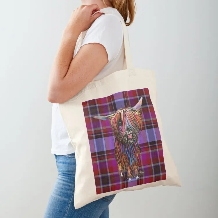 

SCoTTiSH HiGHLaND CoW ' TaRTaN Colourful Clara ' by SHiRLeY MacARTHuR Tote Bag Lady bags Eco bag