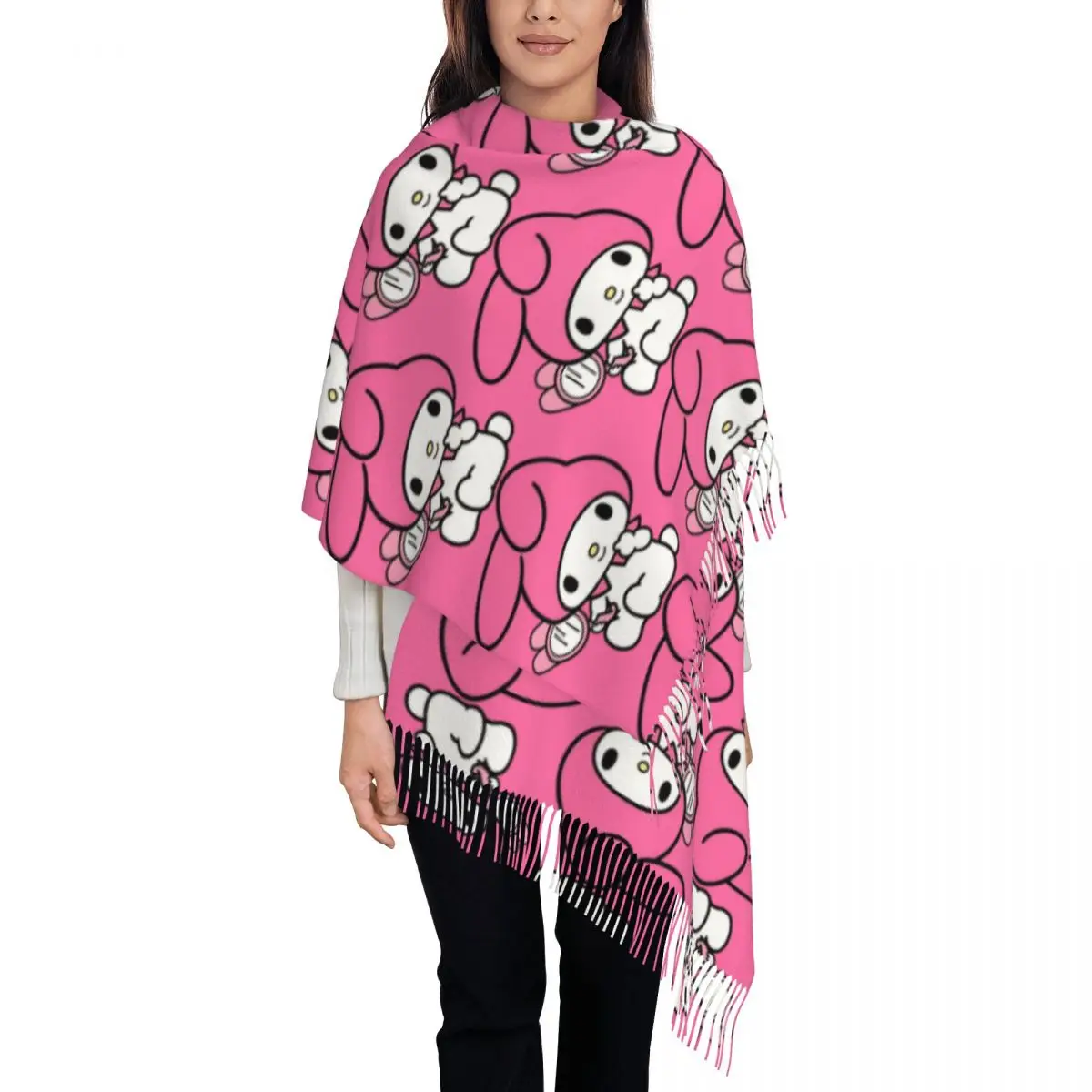 

Женские большие зеркальные шарфы с мелодией на заказ, женские зимне-осенние мягкие теплые шаль с кисточками, шарф