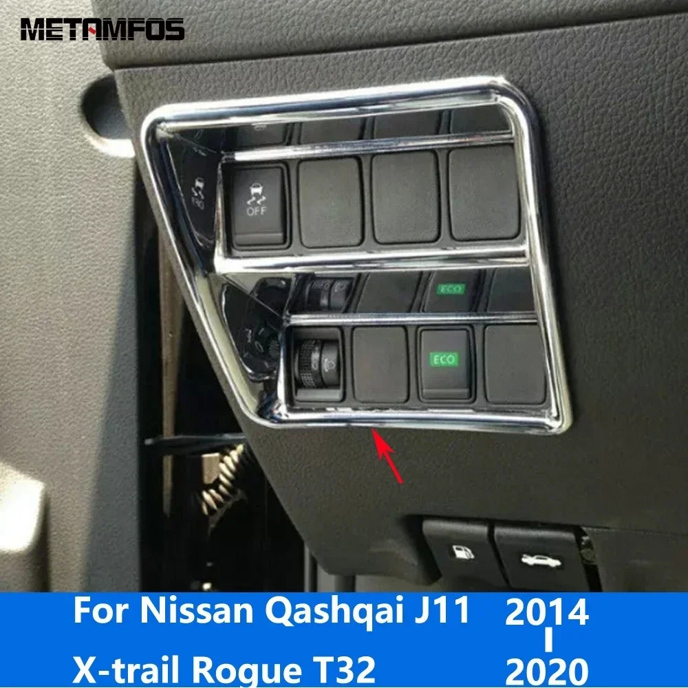 For Nissan Qashqai J11 X-trail X trail Rogue T32 2014-2018 2019 2020 Chrome Head Light Lamp Switch Trim Interior Accessories