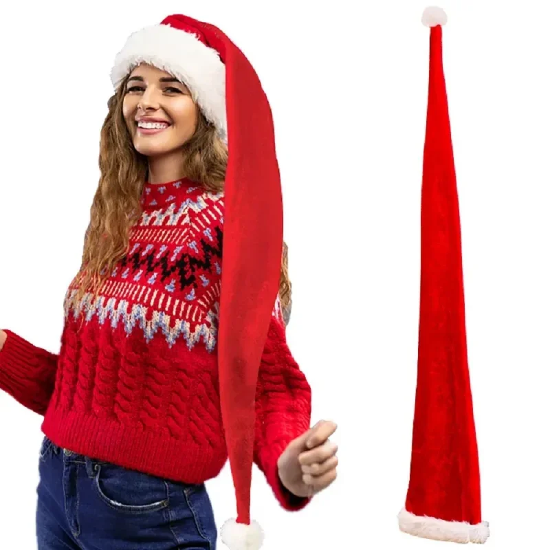 Superlange Weihnachtsmütze für Erwachsene – Weihnachten, Weihnachten, Party, Zubehör, Mütze, festliche Kostüm-Requisite, Neujahrs-Urlaubsgeschenk