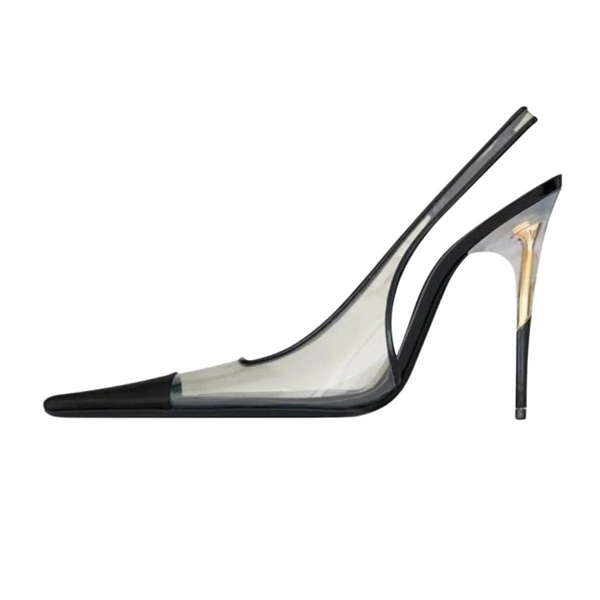 Women's Transparent PVC BoneShaped Metallic Heel Slingback Pumps Pointed Toe Luxury Designer Evening Party Fashion