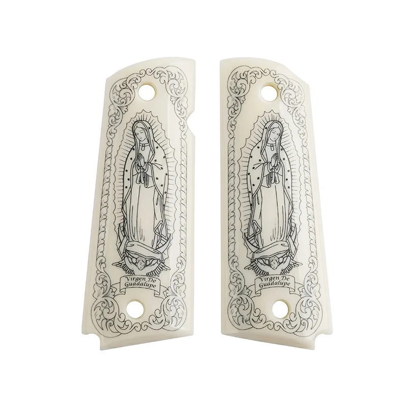 Full Size 1911 Grips High Quality White Resin Material with Exquisite Pattern DIY Modification Fade-and Sweat-resistant Coating