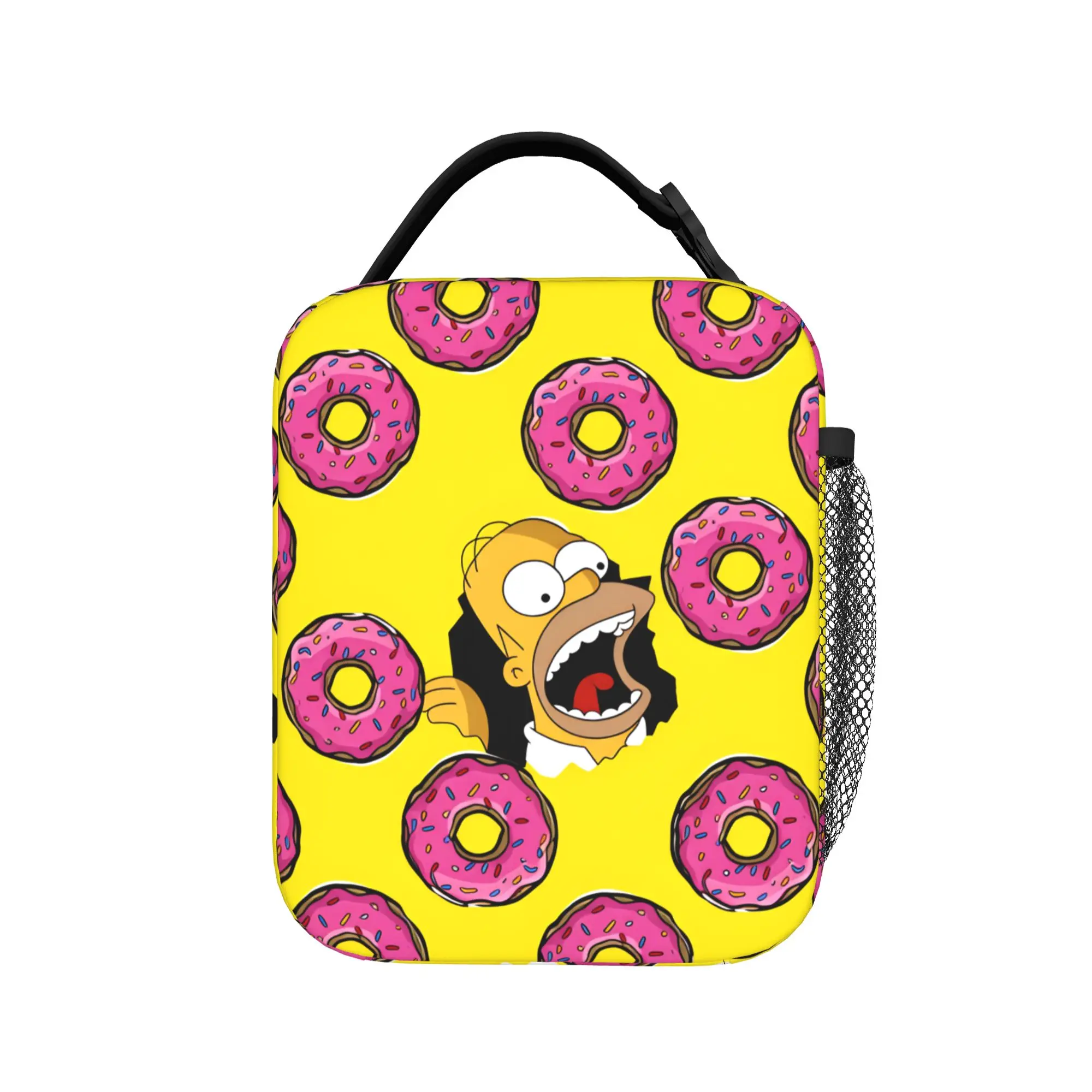 S-Simpsons Donut Pattern Lunch Bag For Child Print Lunch Box Casual Outdoor Picnic Cooler Bag Portable Thermal Tote Handbags