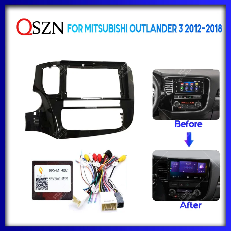 QSZN 9INCH Car Frame Fascia For Mitsubishi Outlander 3 2012-2018 Adapter Canbus Box Decoder Cable Radio Dash Head Unit Panel Kit