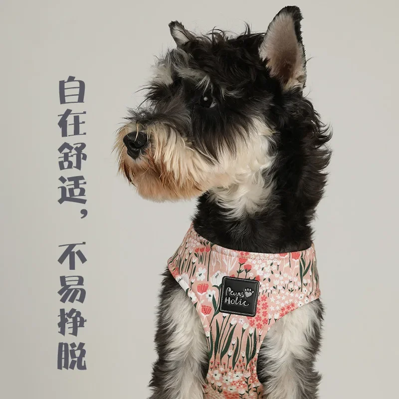 High-end Printed Fabric Pet Harness Small and Medium Dog Harness with Leash Set Poodle Schnauzer Puppy Leash Dogs Accesorios