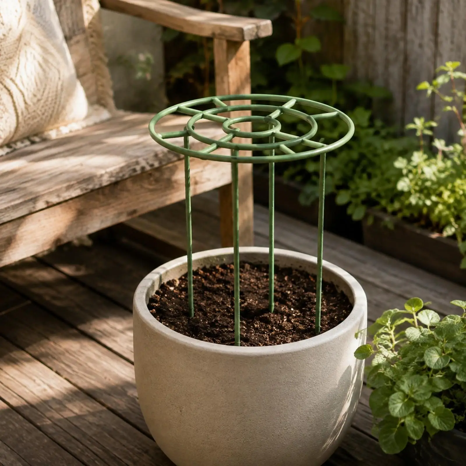 Iron Plant Support Stand with Flat Top Rings Pointed Ends for Climbing Greenery Garden Trellis Balcony Use