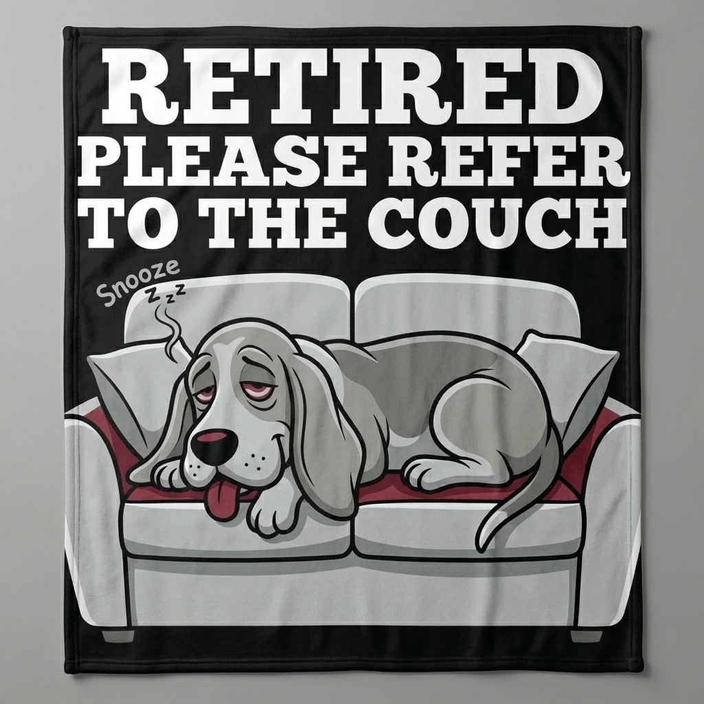 Retired Hound Dog Couch Snooze Flannel Throw Blanket, Funny Lazy Retired Dog Graphic Soft Cozy Home Decor Blanket