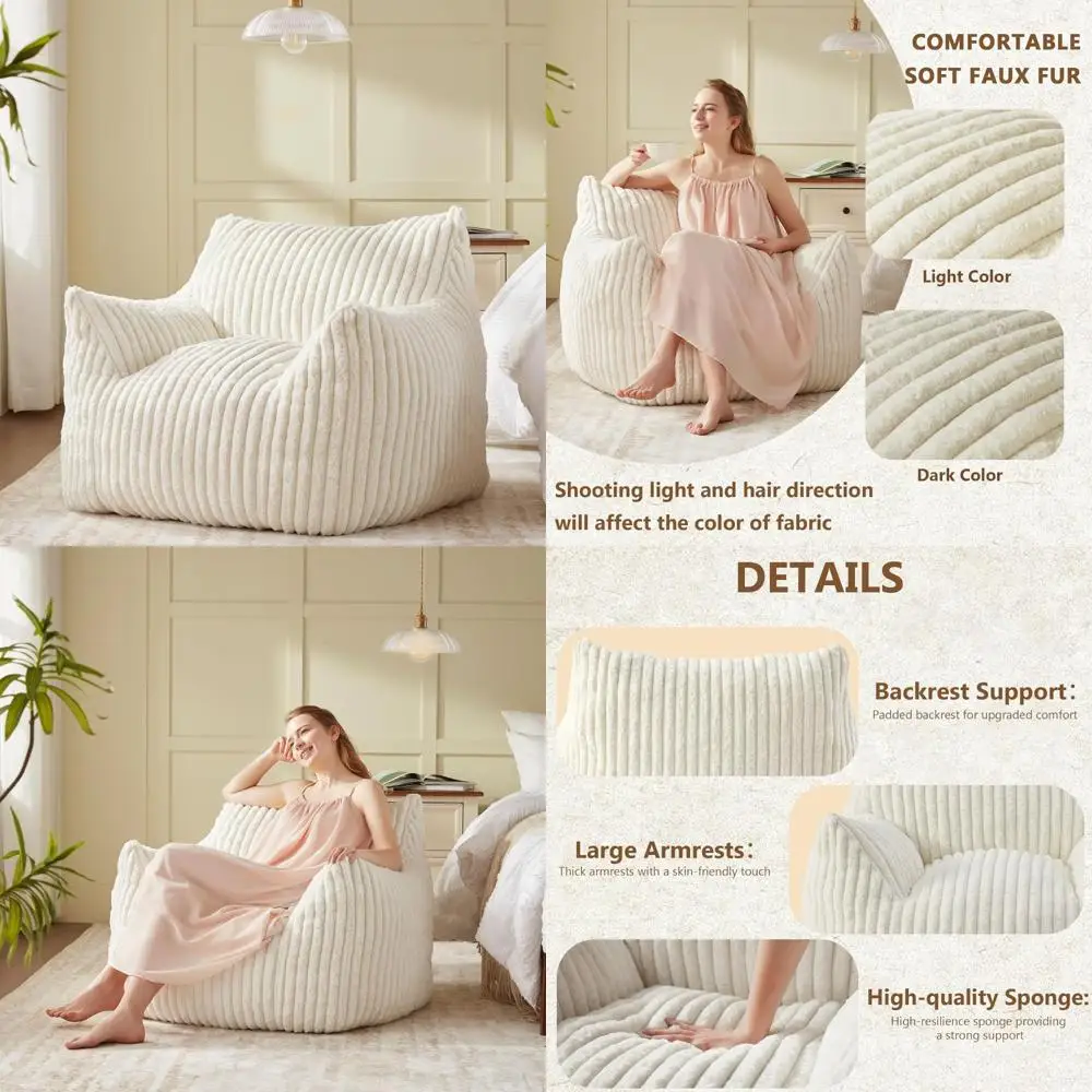 

Adult and Teen Bean Bag Chairs: Large, Cozy Fuzzy Sofas with Armrests for Bedrooms