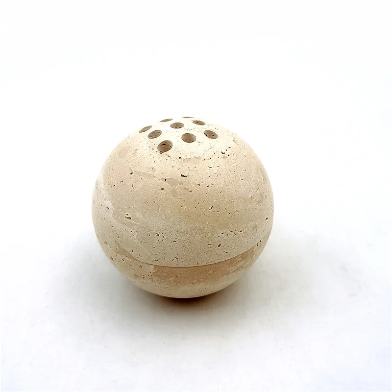 Wholesale Customized Diameter 10.5x10CM Natural Marble Wood Mubkhar Incense Holder Beige Travertine Incense Burner