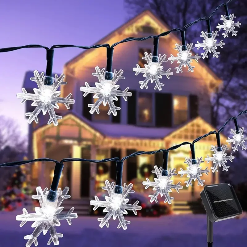 12M Solar Snowflake String Lights 100LEDs 8 Modes Fairy Lights Garland Outdoor New Year Christmas Tree Home Garden Decor Lamp