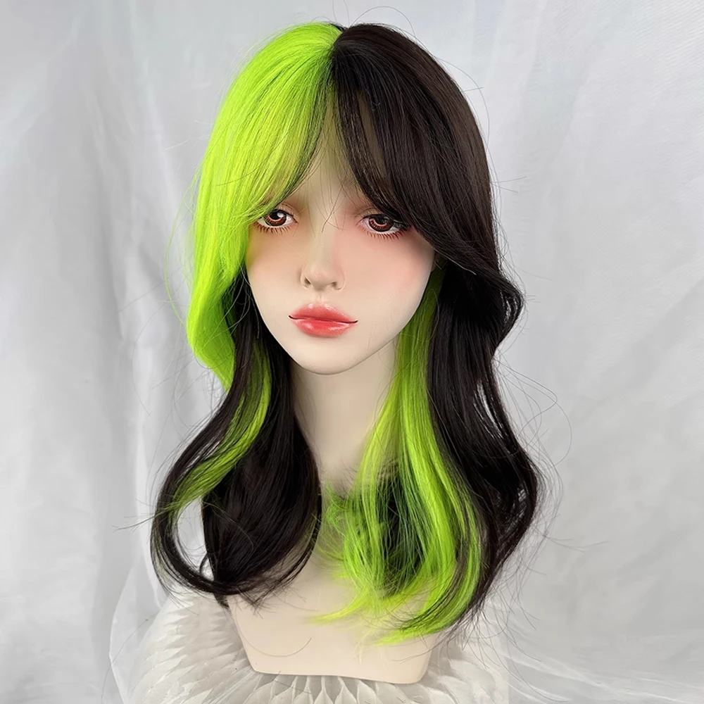 GAKA طويل متموج أومبير أسود أخضر يسلط الضوء على المرأة شعر مستعار اصطناعي مع الانفجارات رقيق لوليتا شعر مستعار للمسرحيات التنكرية للحزب اليومي