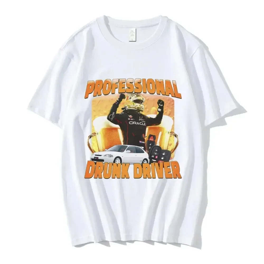 Professional Drunk Driver Funny T-Shirt Womens Fashion Vintage Round Neck Short Sleeve Humorous Design for Casual Attire  Y2K