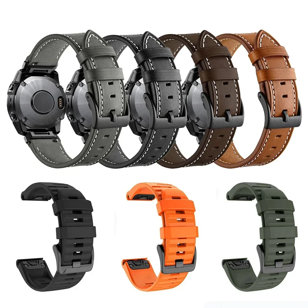 22mm 26mm Quickfit Leather Smart Watch Strap For Garmin Epix Gen 2 Instinct 2X Fenix 7X 7 6X 6 Pro 5 5X Plus Bracelets Watchband