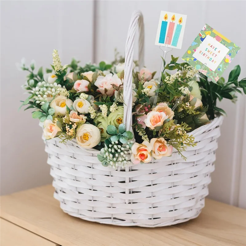 ABLK – porte-cartes à pics floraux, 50 pièces, fourchette en plastique transparent de 9.4 pouces, choix d'images, Place de fleurs, Clips à tête droite