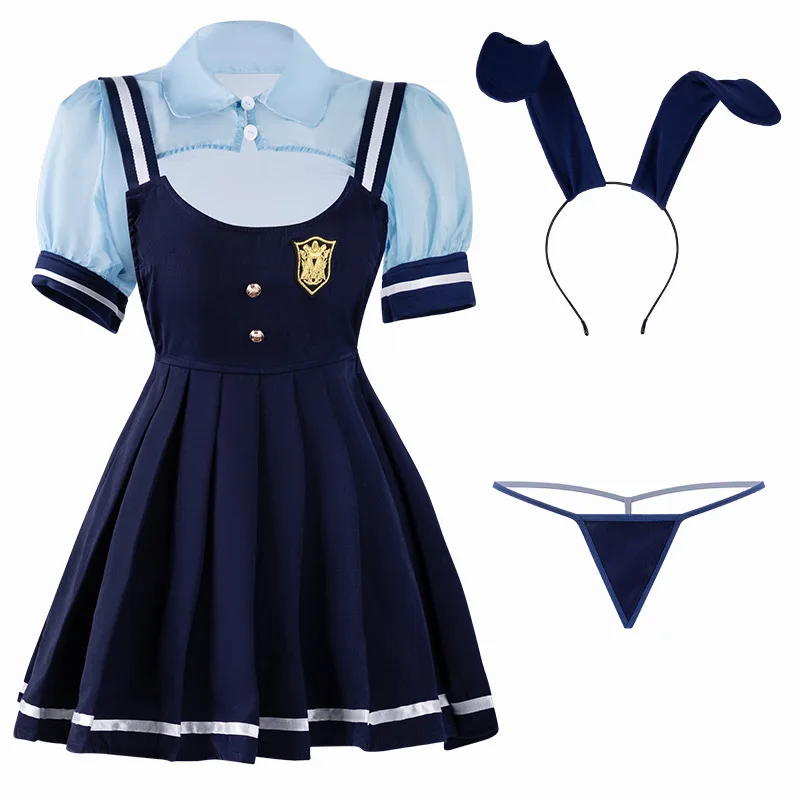 Sexy JK Pleated Suspenders Bunny Police Officer Uniform Set Cosplay Costume Hollow Nightwear Rabbit Police Role Play Underwear