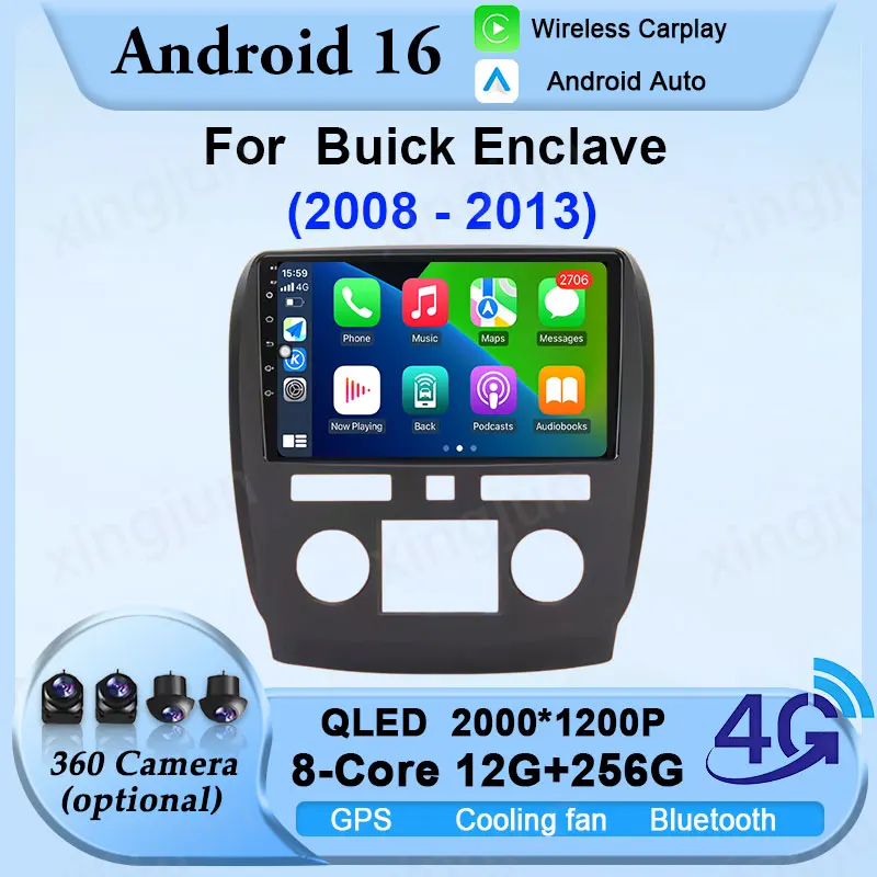 

Wireless Carplay Android 16 Car Radio For Buick Enclave 2008 -2013 Stereo 360 Camera Multimedia GPS Head Unit Player Navigation