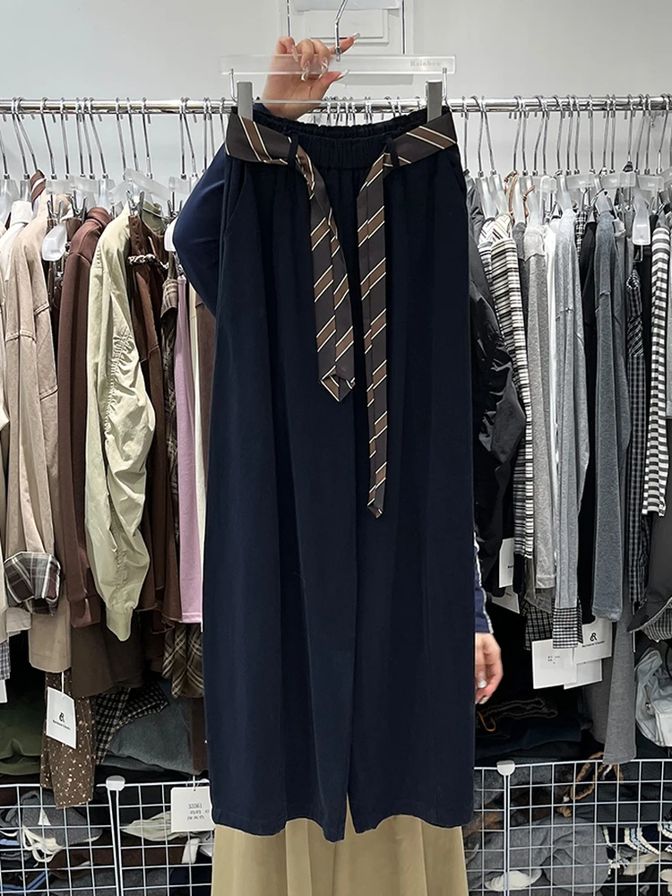 بنطلون واسع الساق بخصر مرتفع وتصميم كوري أنيق، بنطلون كاجوال للنساء مقاس كبير 300، بنطلون فضفاض لموسم الخريف