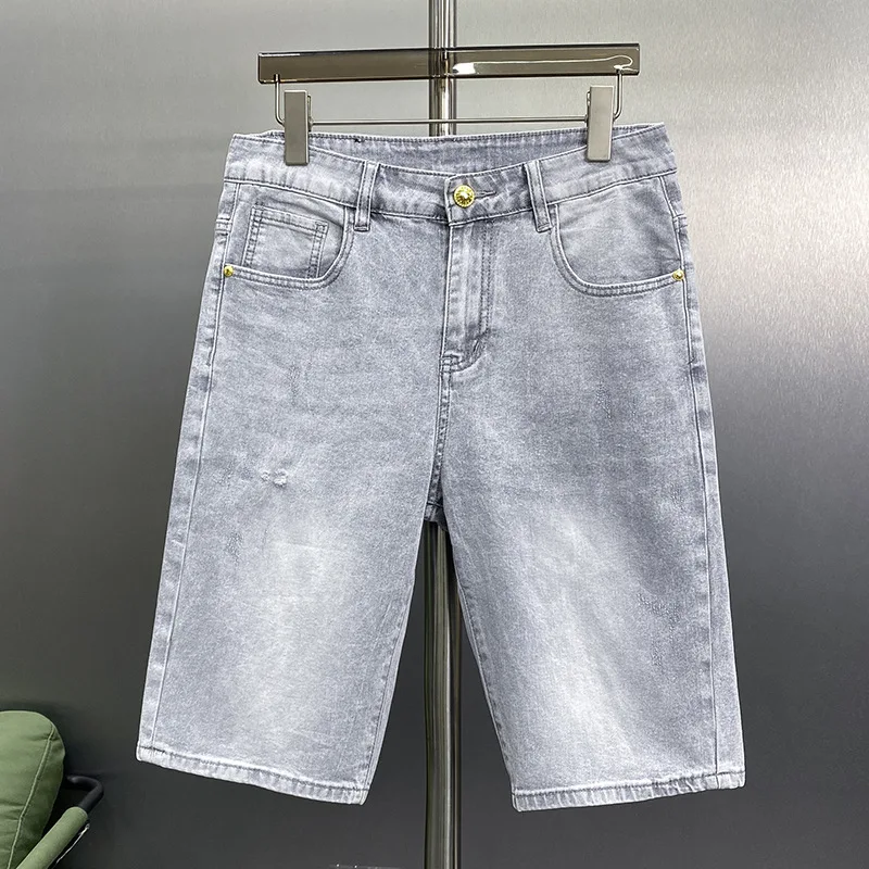 Hellgraue Jeans shorts Herren Sommer dünne Stretch atmungsaktive Slim Fit trend ige wilde lässige Street Shorts