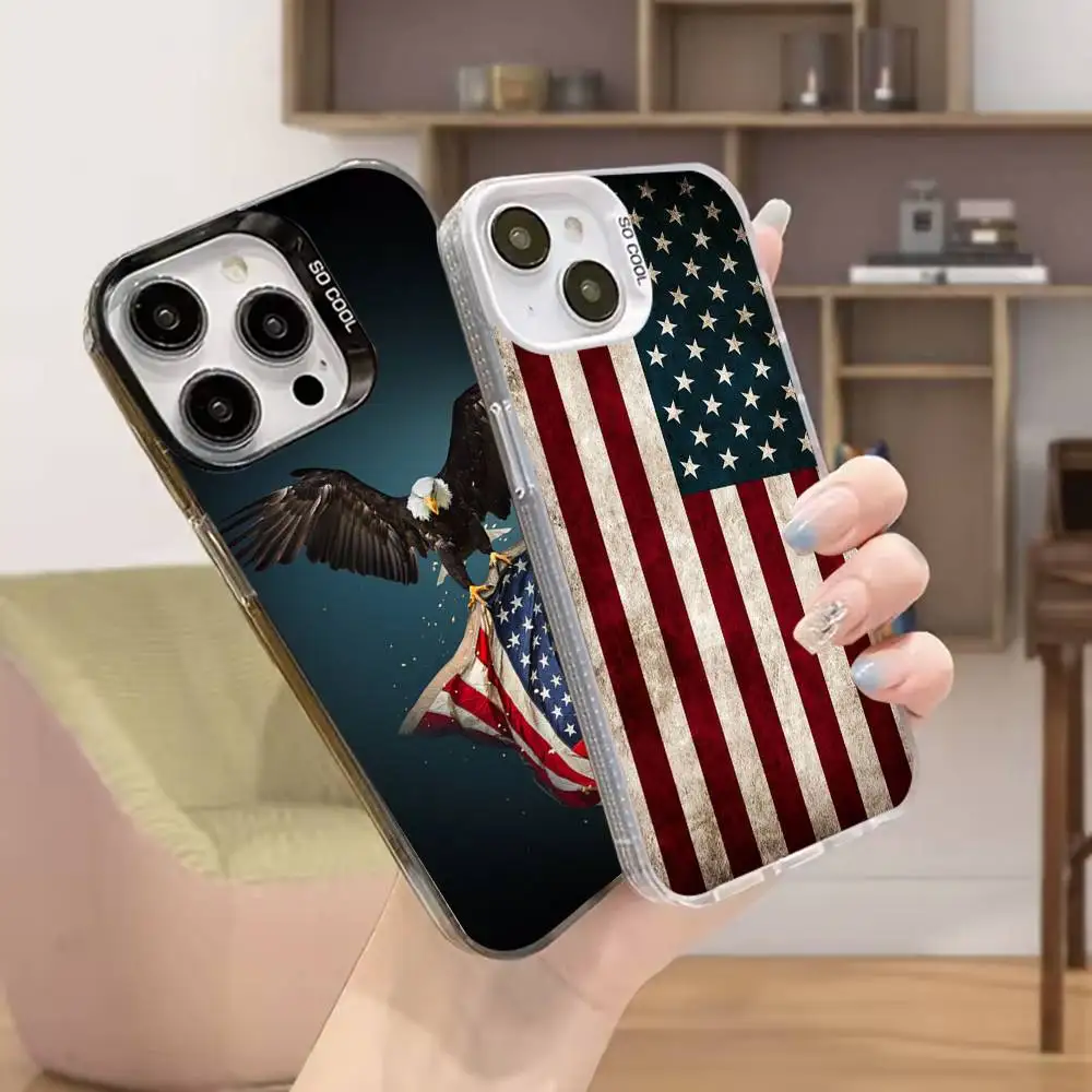 

A-America USA Flag Phone Case For iPhone 16,15,14,13,12,11,Mini,Pro,MAX Black Matte Shockproof Cover