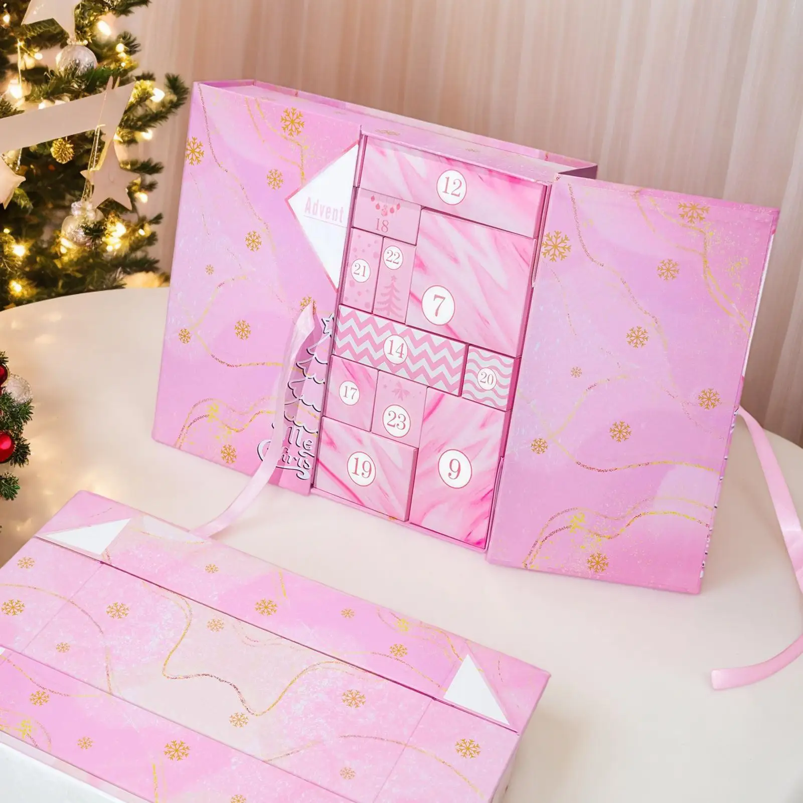 24 شبكة عيد الميلاد العد التنازلي تقويم القدوم طوي إعادة الملء صندوق فارغ 24 يومًا مفاجأة هدية صندوق التقويم للأطفال في سن المراهقة