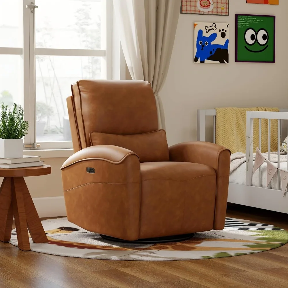 Upholstered Power Swivel Glider Recliner,23.2" Wide Seat,USB Port & Fixed Lumbar Support, Custom