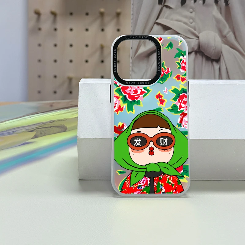 Chinese fortune  themed character with floral background with iPhone 16, 15, 14, 13, 12, 20 Pro Max, Pro, Design Shock-Resistant