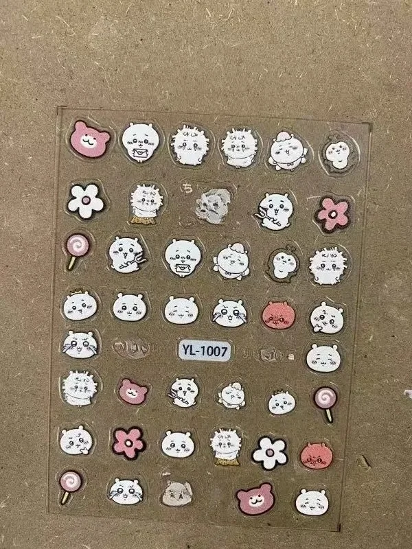 yiji Nail Art Sticker Cartoon Cute ハチワレ Hachiware うさぎ USAGI ちい、/かわ Cartoon Character 3D Embossed Sticker Waterproof