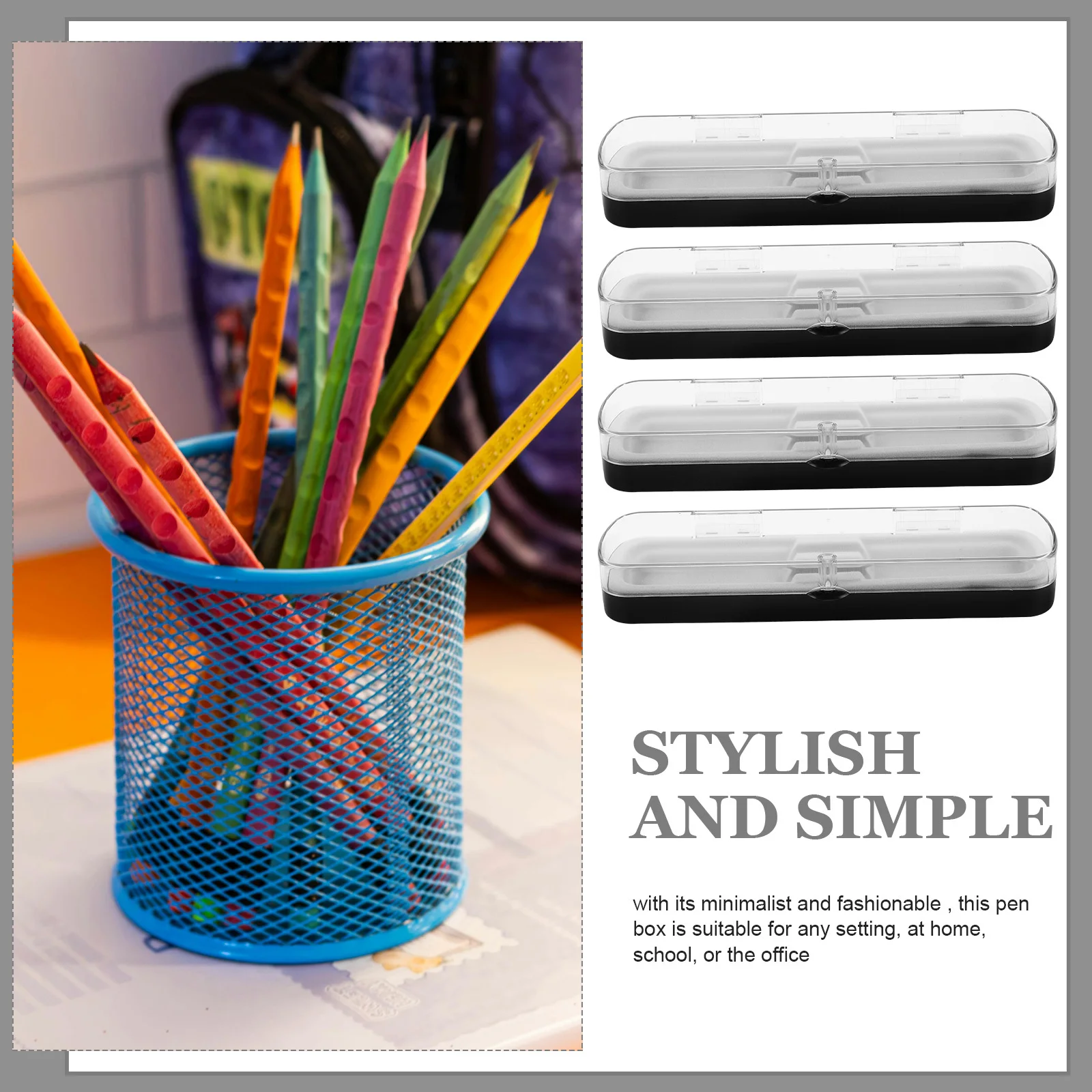 5Pcs Clear Plastic Rectangular Pen Case Transparent Organizer for Stationery Office School Use Elegant Design Dustproof