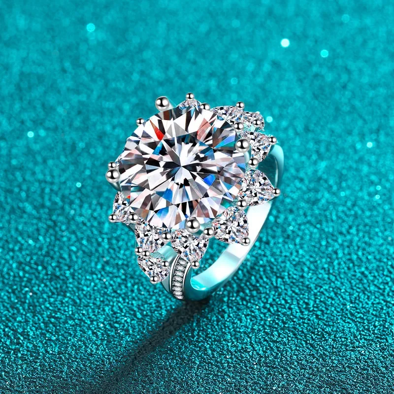10 Carat Moissanite Ring for Women Oversized Diamond with GRA Certificate 925 Sterling Silver Engagement Wedding Jewelry