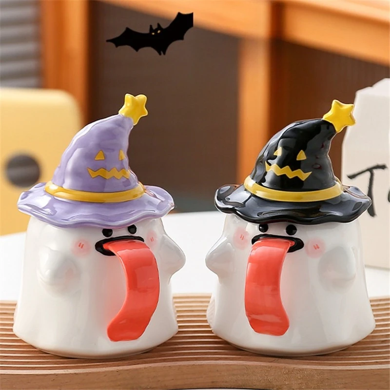 

Cute Ghost Mug with Lid Creative Ceramic Cup Unique Gift for Women Birthday Present