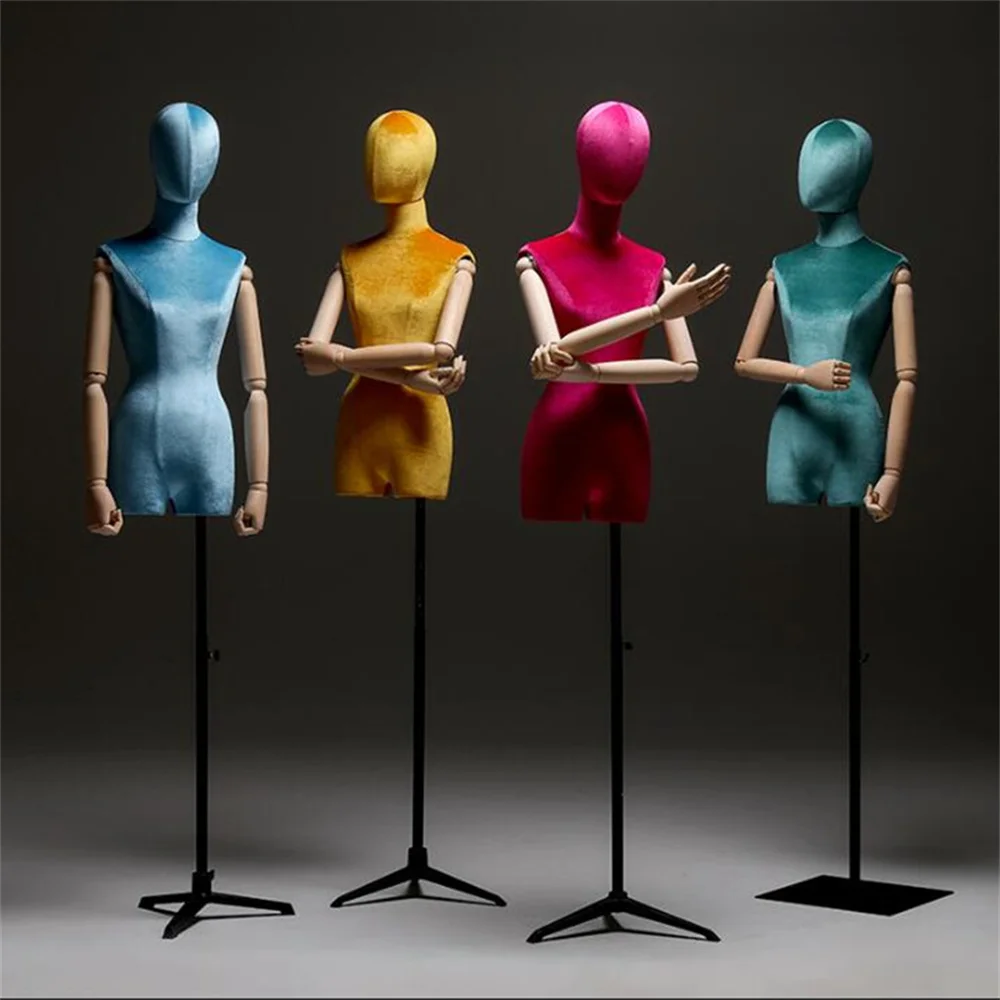 Full Wood Hand Female Cloth Art Mannequin, Triangle Base, Dress Model, Flexible Women Can Adjustable Rack, 4Style, C840