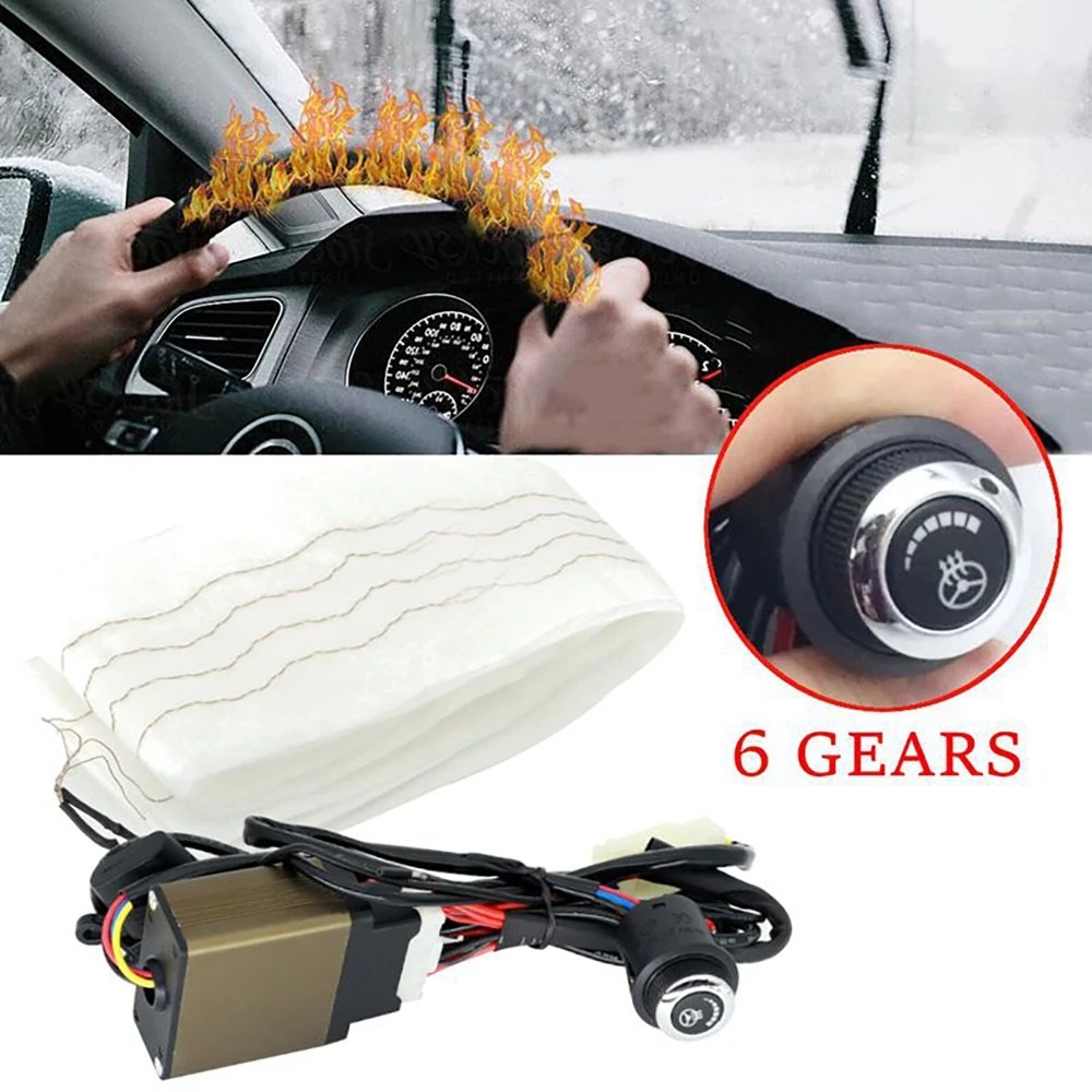 

Car Heated Steering Wheel Flocking Cover Heater DIY Kit Pad Winter Blue Lamp Switch Hand Warmer 12V Interior Universal Truck Van
