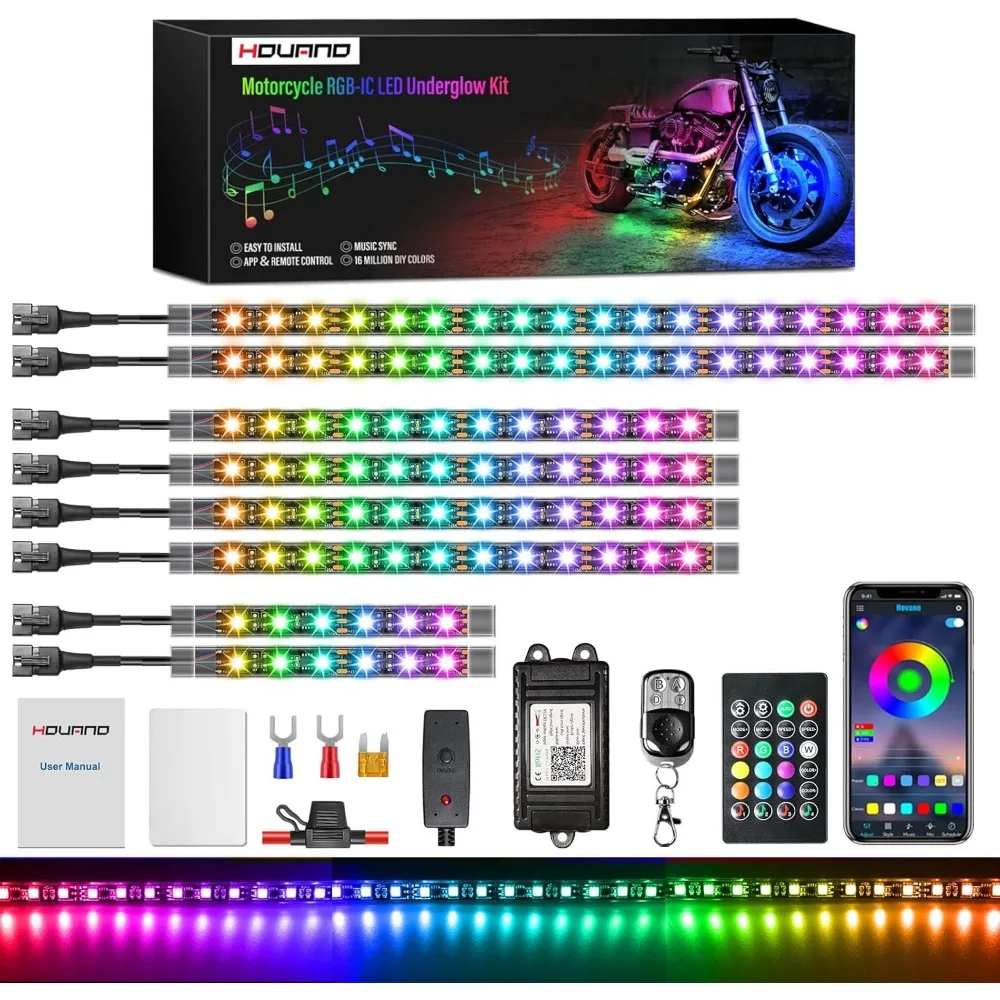 

8pc RGB Motorcycle LED Kit with Brake Turn Signal Underglow App RF Remote 12V Waterproof for ATV UTV