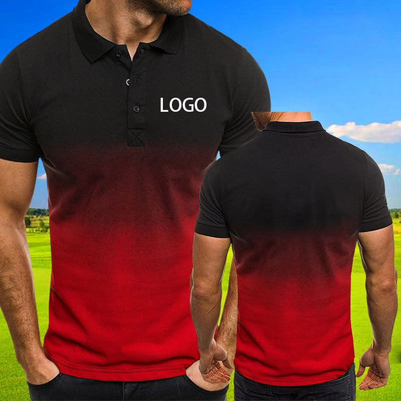 Primavera e outono lazer masculino esportes camiseta europeu e americano verão polo 3d gradiente manga curta logotipo personalizado camisa polo