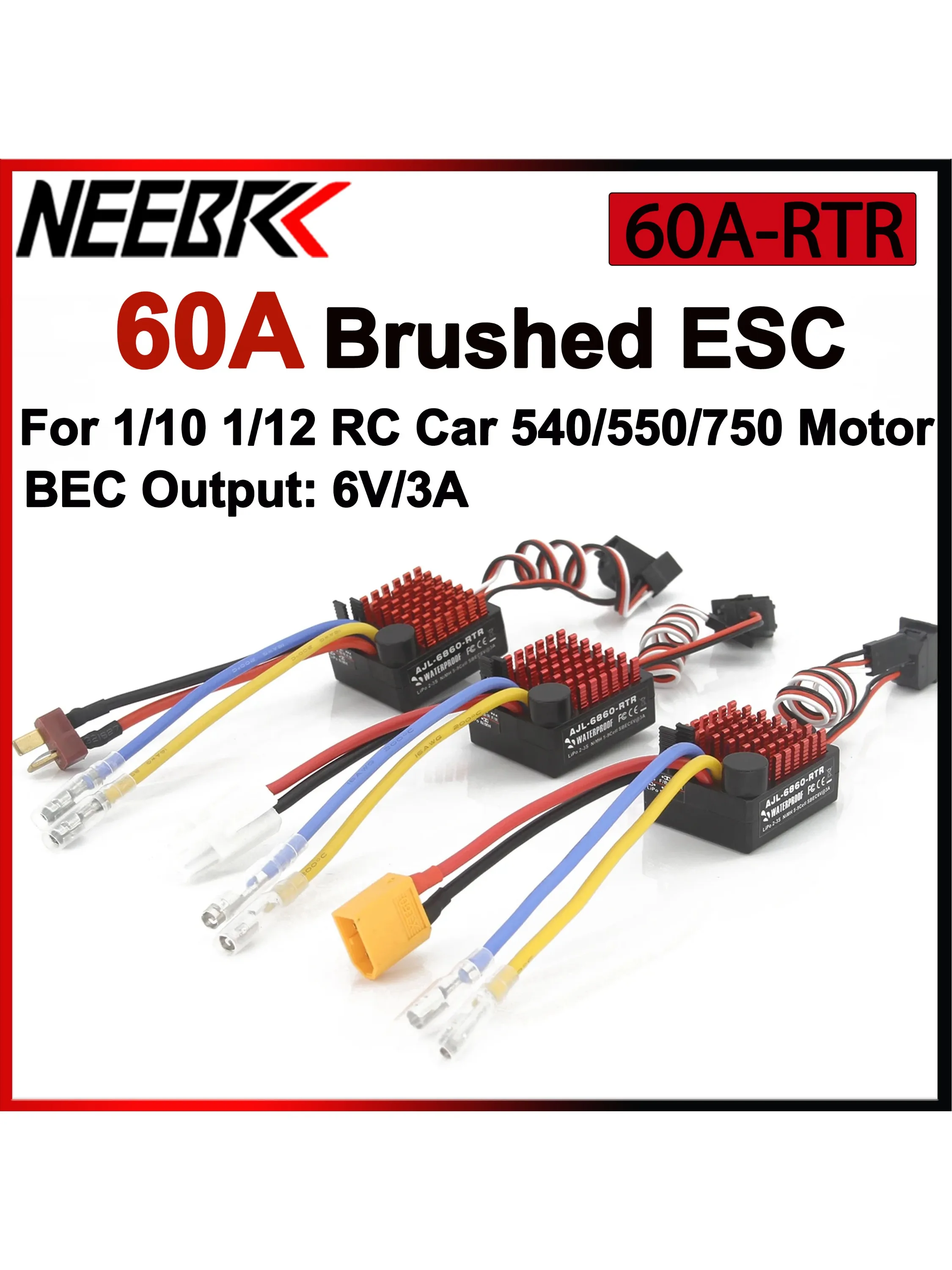 60A Wasserdichter gebürsteter Regler RTR 1060 6V/3A BEC 2-3S für 1/10 1/12 RC Car Crawler Boat Axial SCX10 TRX4 TRX6 D90 540 550 750 Motor