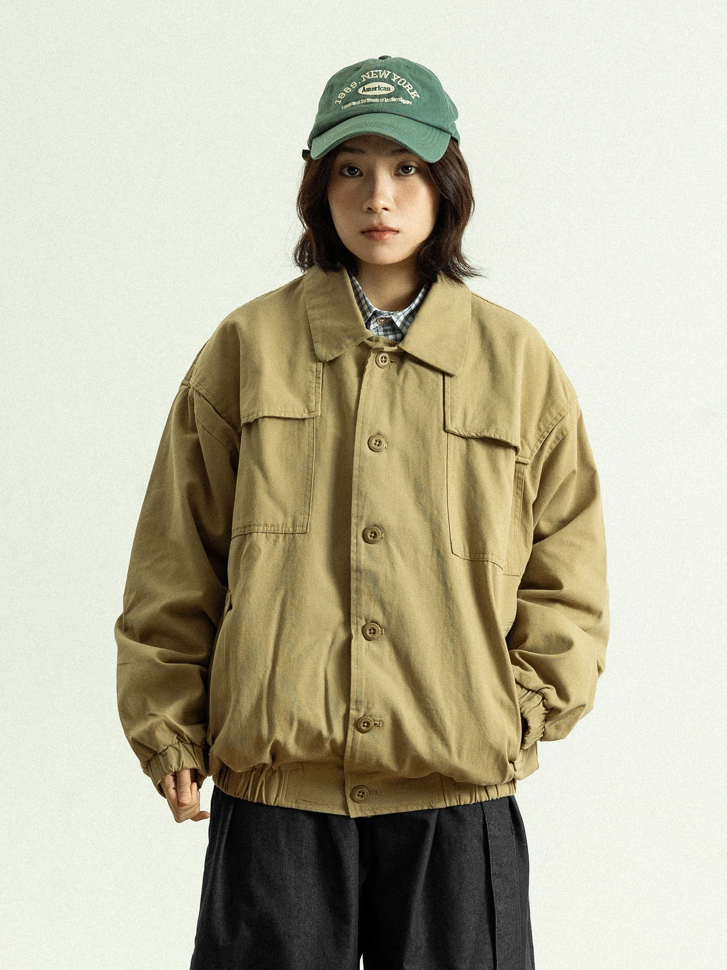 

GoodNorth Retro Workwear Jacket Multiple Pockets Loose Casual Collar for Men And Women Spring Season Cotton Short Coat