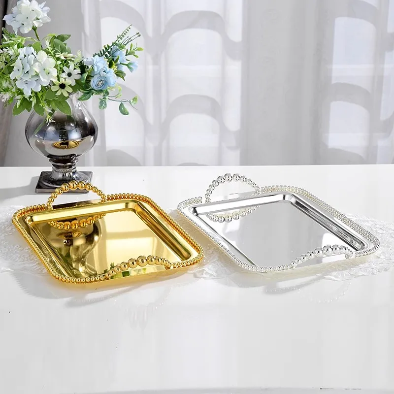 

Fasion Rectangle Silver Storage Trays Wedding Decorative Cake Stands Cutlery Organizer Golden Decorative Tray