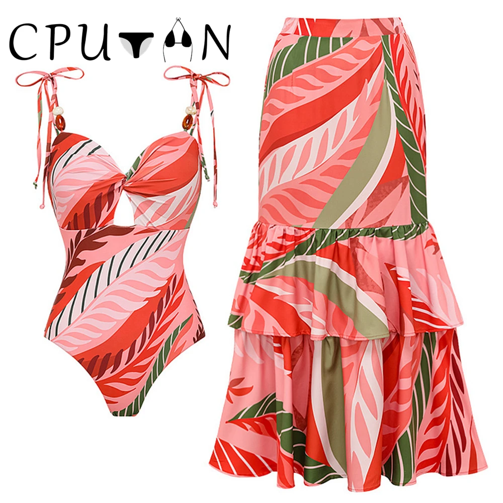

CPUTAN Sexy Push Up One Piece Women Swimwear And Skirt Hollow Out Swimsuit Ruffle Biquini Monokini Bodysuit Bathing Suit Beach