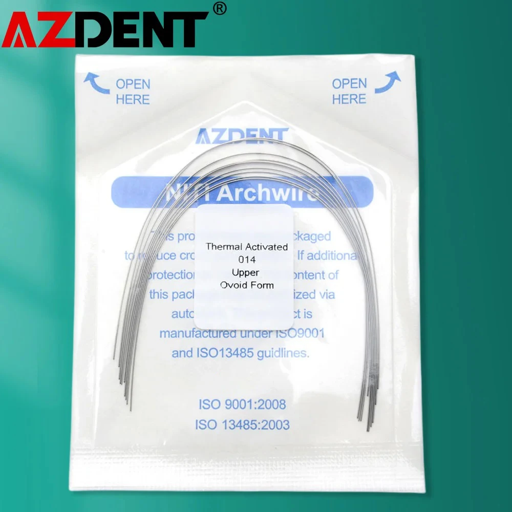 AZDENT-Alambre de arco redondo activado térmico, forma ovalada, arco de ortodoncia inferior/superior, 10 unids/lote por paquete