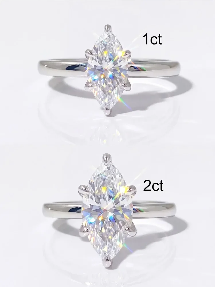 Modische Luxus 1-2CT Echte Marquise Moissanit Diamant Hochzeits- und Verlobungsringe für Damen 925 Sterling Silber Feiner Schmuck – Detail 5