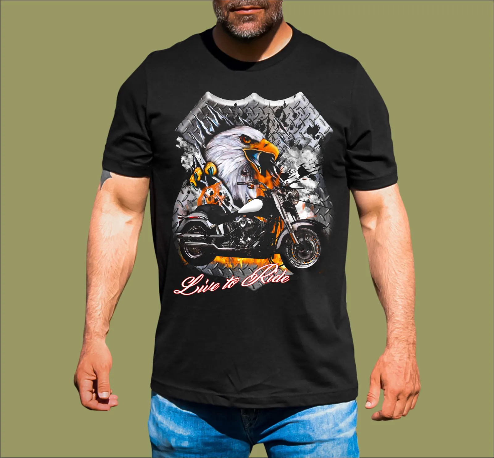 

Live To Ride Chopper Biker Bald Eagle Motorcycle T-Shirt 100% Cotton O-Neck Short Sleeve Summer Casual Mens T-shirt Streetwear