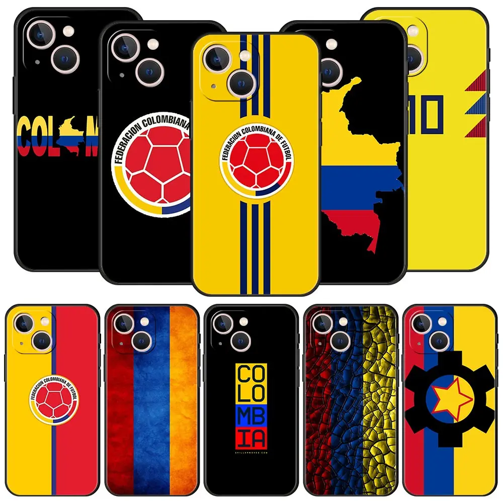 Colombia Flag Phone Case For iPhone Apple 15 14 13 12 11 Pro Max Mini 7 8 Plus XR XS X SE 2020 Black Silicone Cover Coque Funda