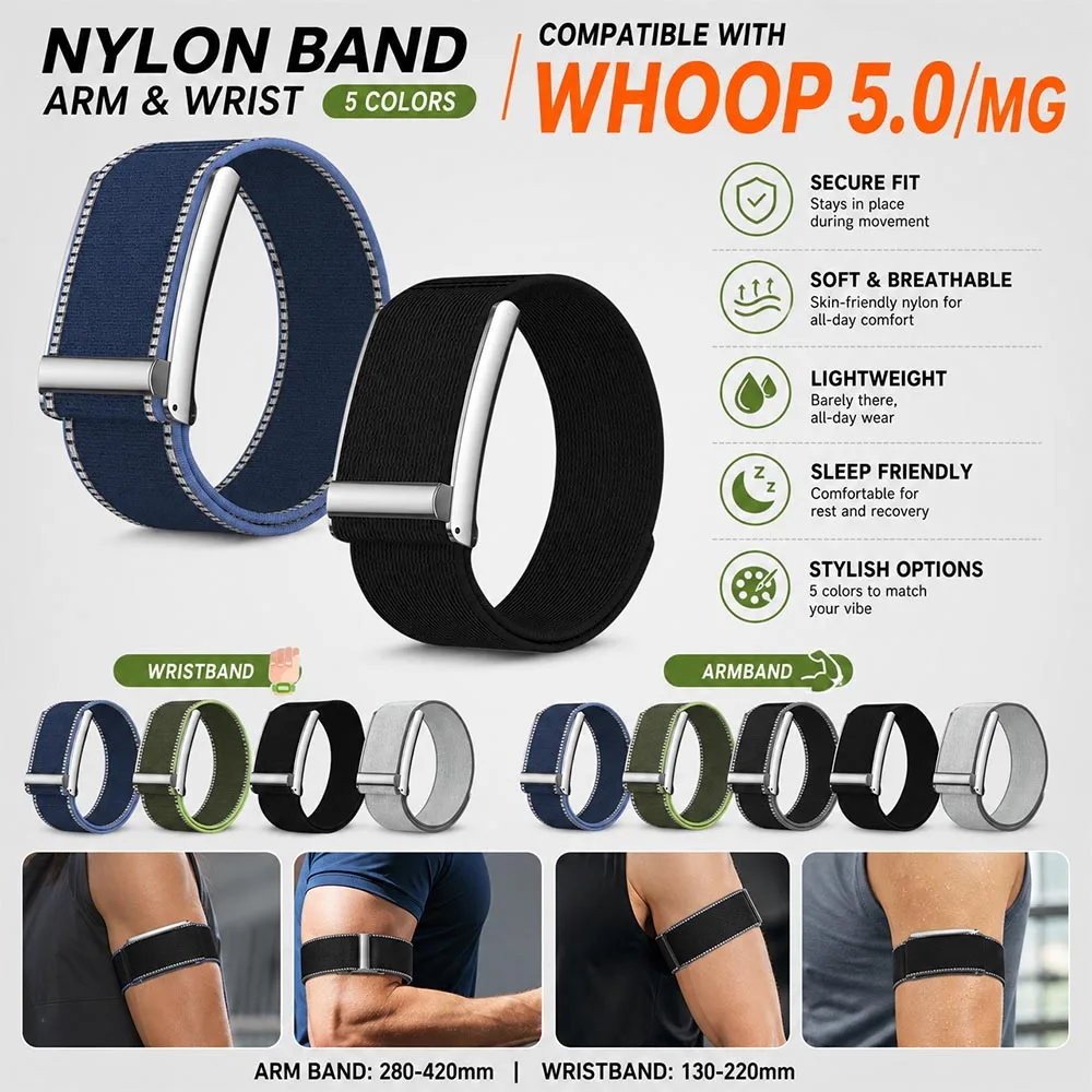 New Nylon Woven Bicep Strap for Whoop 5.0 Fitness Tracker Replacement Arm/Wrist Band Metal Frame Adjustable for Whoop MG Band