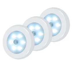 3pcs Motion Sensor 6 Led Light Magnetic Wireless Detector Wall Lamp For Bedroom Emergency Bettery Not Included