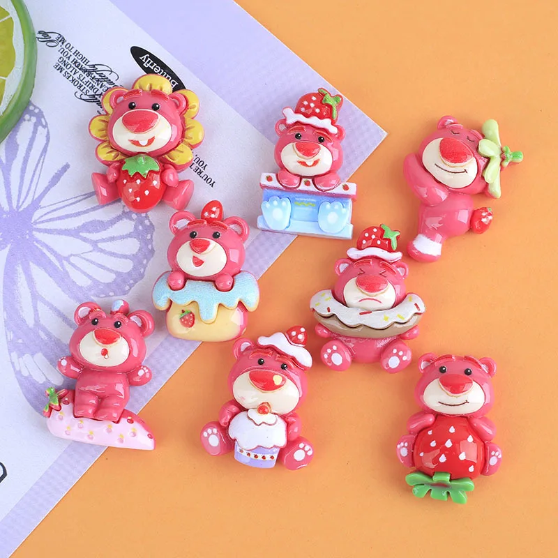 

10 Pcs New Cute Cartoon Strawberry Bear Cake Resin Cabochon Scrapbooking DIY Jewelry Hairpin Craft Decoration Accessories