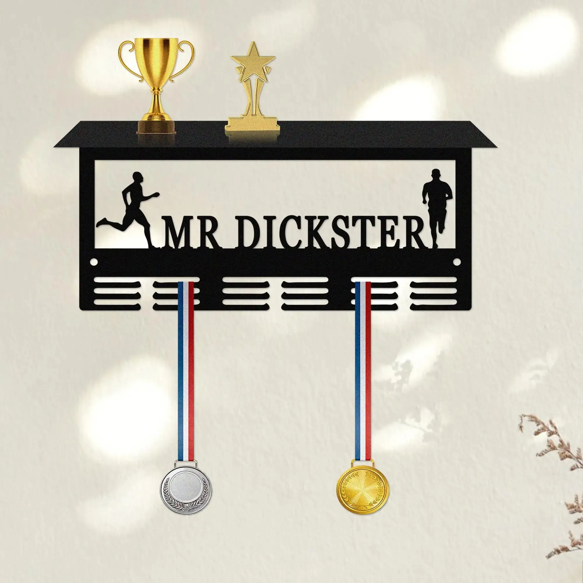 CIFbuy Custom Running Medal Holder with Shelf, Personalized Name Medal Hanger, Gift for Runners (Only For Decoration)