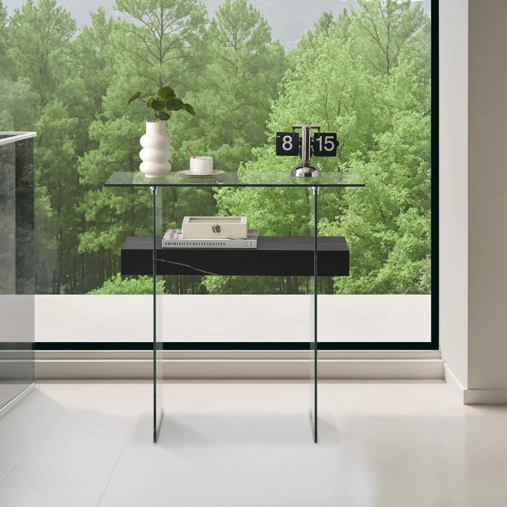 طاولة أريكة ضيقة حديثة 31.5 مع مساحة تخزين وأرفف خشبية طبيعية للمساحات الصغيرة في غرفة المعيشة #2