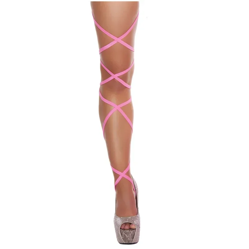 Sexy Women Bandage Fishnet Stockings Thigh-High Studded Thigh High Leg Rave Wraps Strappy Tights